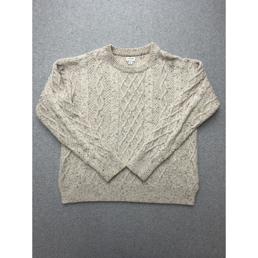 J.Crew Sweater Womens M Beige Chunky Donegal Cable Knit Fisherman Crewneck